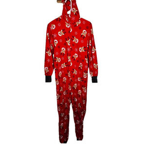 Red Reindeer Print Hooded Jumpsuit